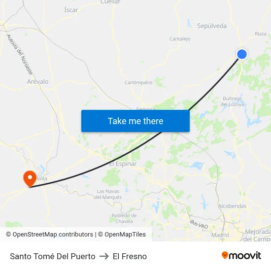 Santo Tomé Del Puerto to El Fresno map