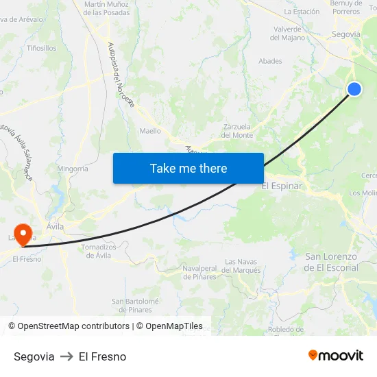 Segovia to El Fresno map
