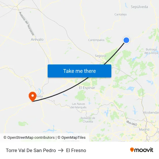 Torre Val De San Pedro to El Fresno map