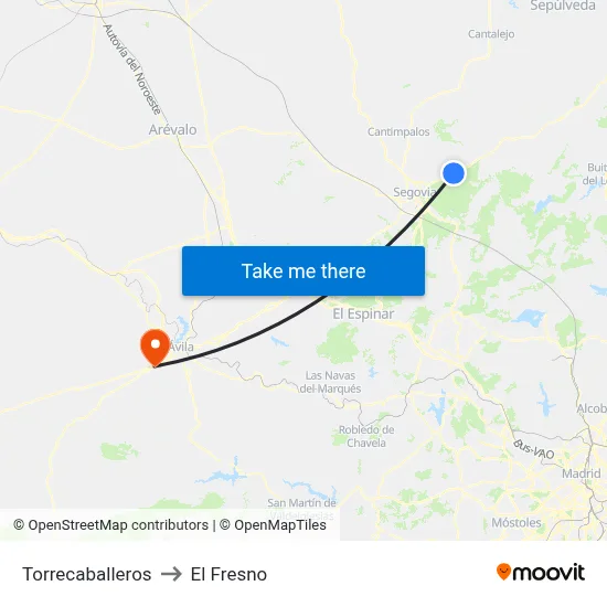 Torrecaballeros to El Fresno map