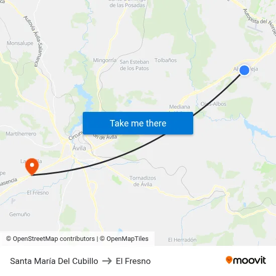 Santa María Del Cubillo to El Fresno map