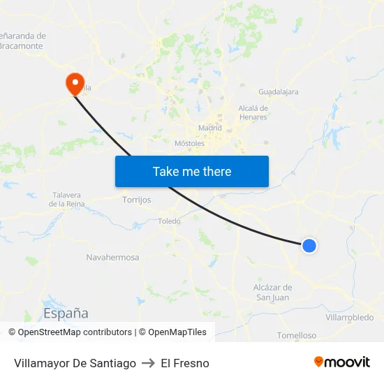 Villamayor De Santiago to El Fresno map