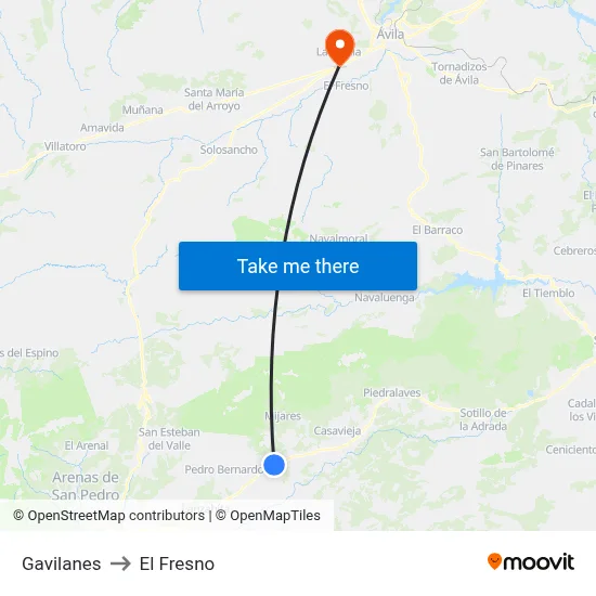 Gavilanes to El Fresno map