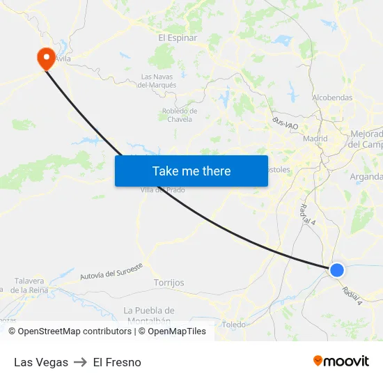 Las Vegas to El Fresno map