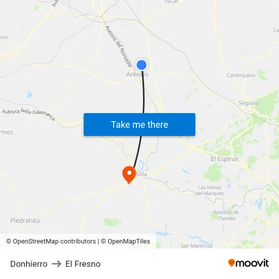 Donhierro to El Fresno map