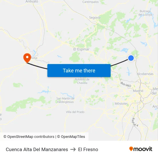 Cuenca Alta Del Manzanares to El Fresno map