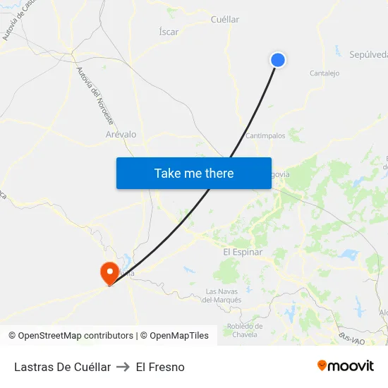 Lastras De Cuéllar to El Fresno map