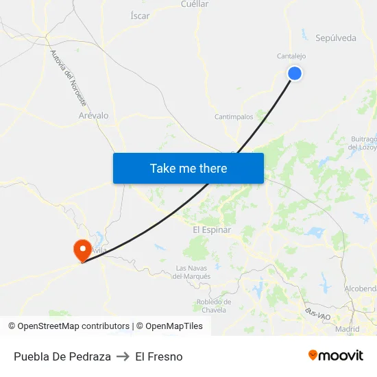 Puebla De Pedraza to El Fresno map