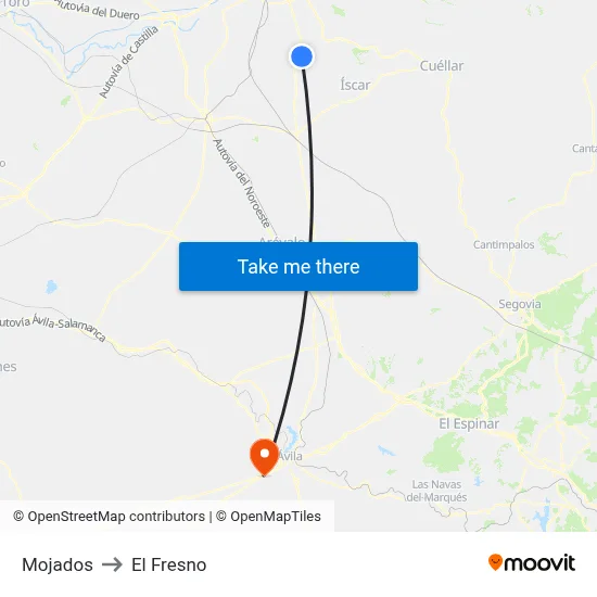Mojados to El Fresno map