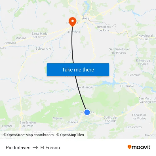 Piedralaves to El Fresno map