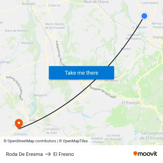 Roda De Eresma to El Fresno map