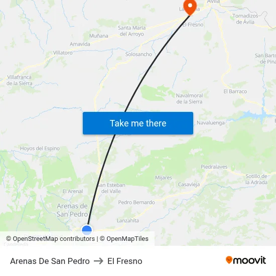 Arenas De San Pedro to El Fresno map