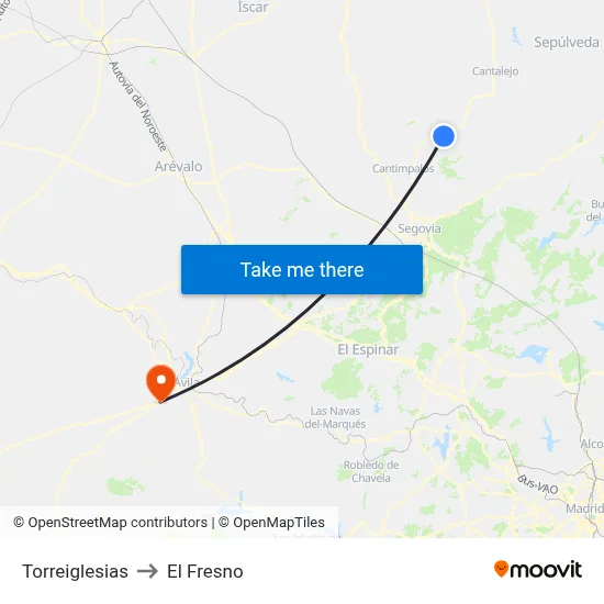Torreiglesias to El Fresno map