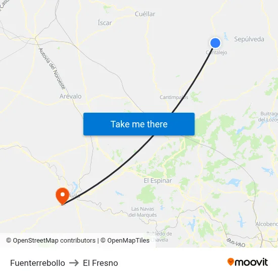 Fuenterrebollo to El Fresno map