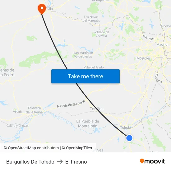 Burguillos De Toledo to El Fresno map