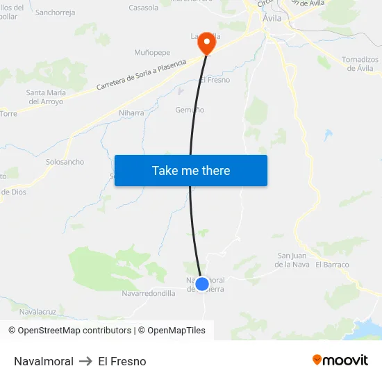 Navalmoral to El Fresno map