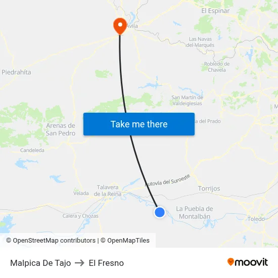 Malpica De Tajo to El Fresno map