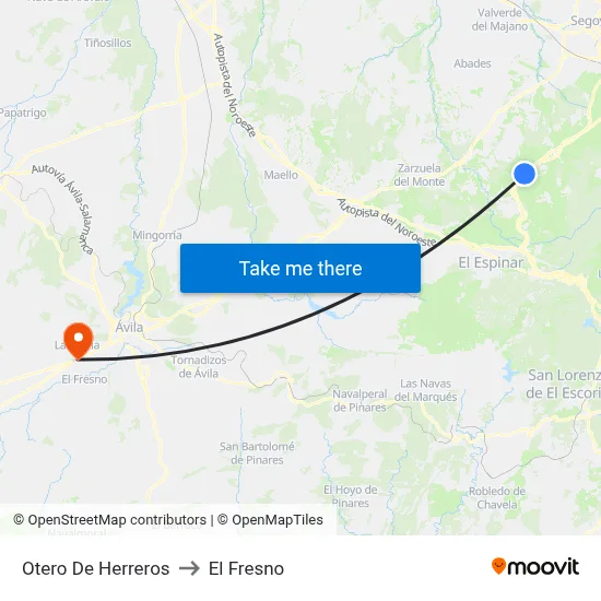 Otero De Herreros to El Fresno map