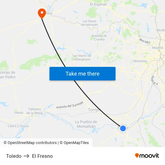 Toledo to El Fresno map