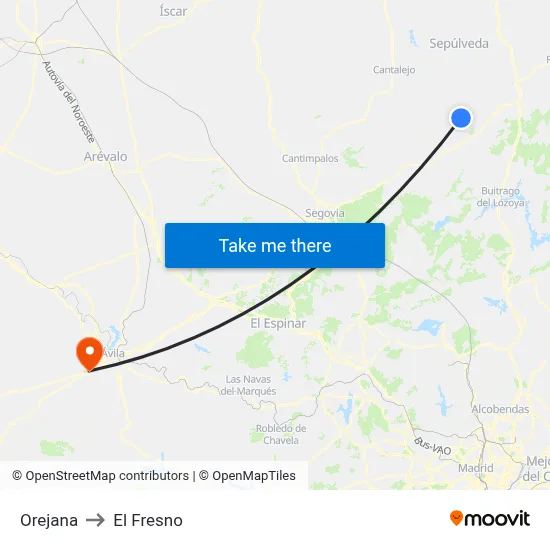 Orejana to El Fresno map