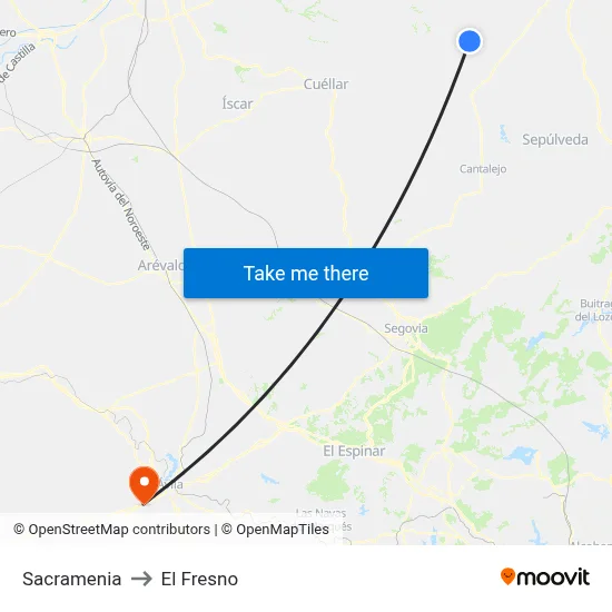 Sacramenia to El Fresno map