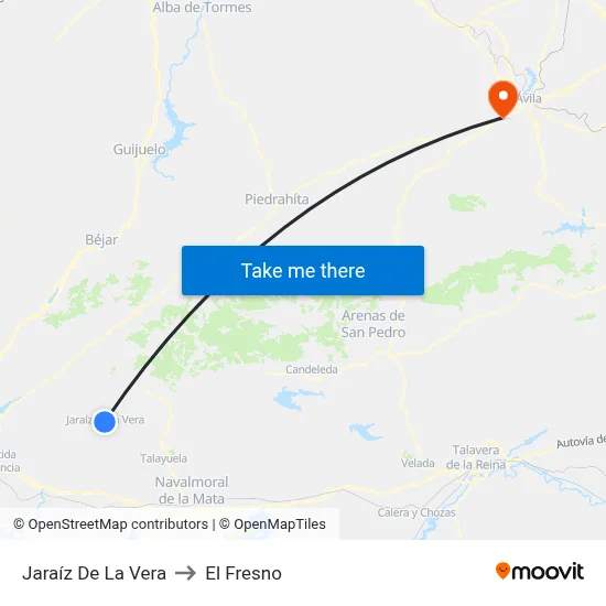 Jaraíz De La Vera to El Fresno map