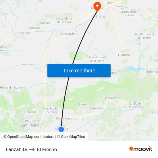 Lanzahíta to El Fresno map