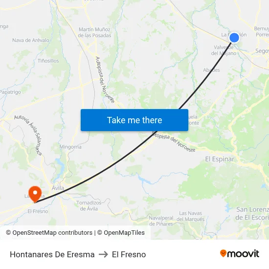 Hontanares De Eresma to El Fresno map
