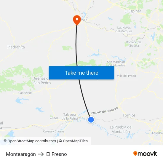 Montearagón to El Fresno map