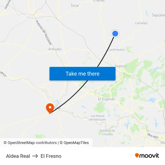 Aldea Real to El Fresno map