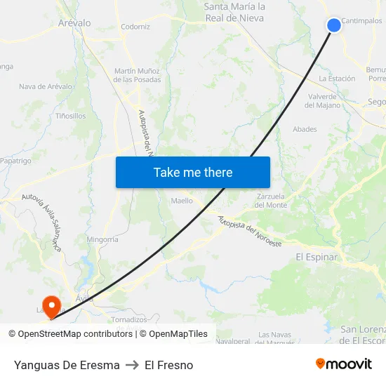 Yanguas De Eresma to El Fresno map