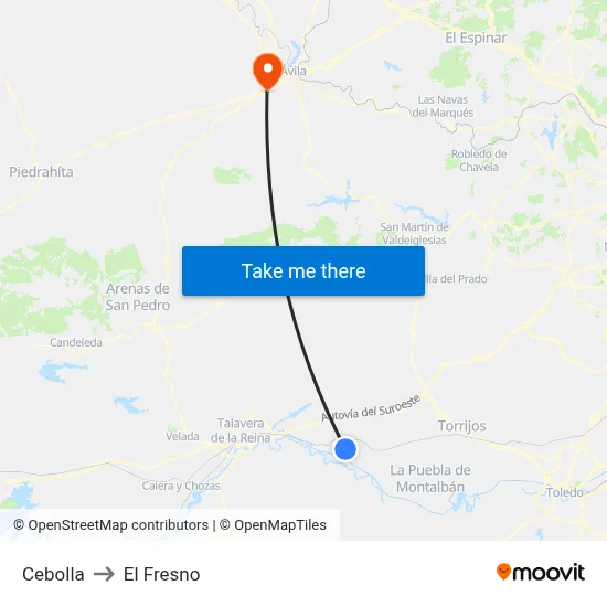 Cebolla to El Fresno map