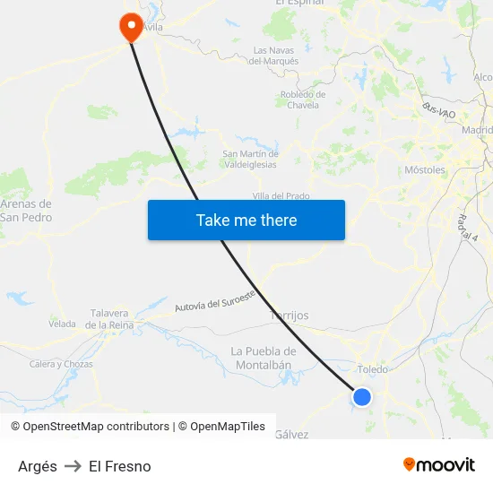 Argés to El Fresno map
