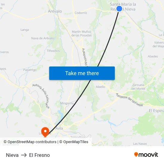 Nieva to El Fresno map