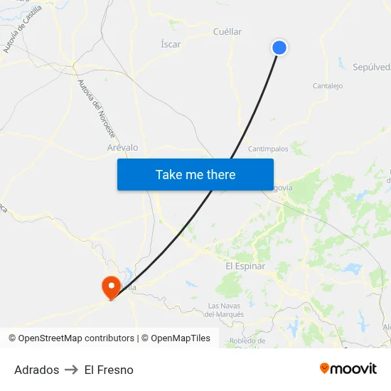 Adrados to El Fresno map