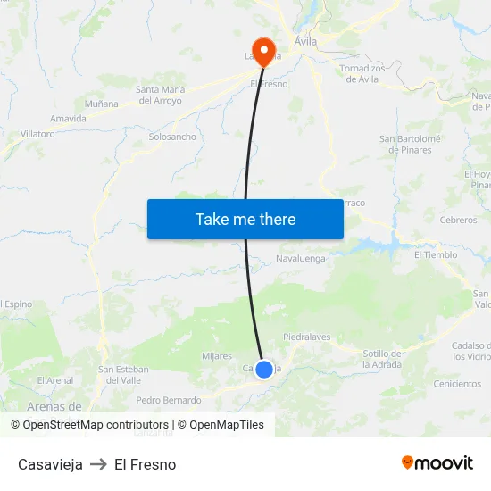 Casavieja to El Fresno map