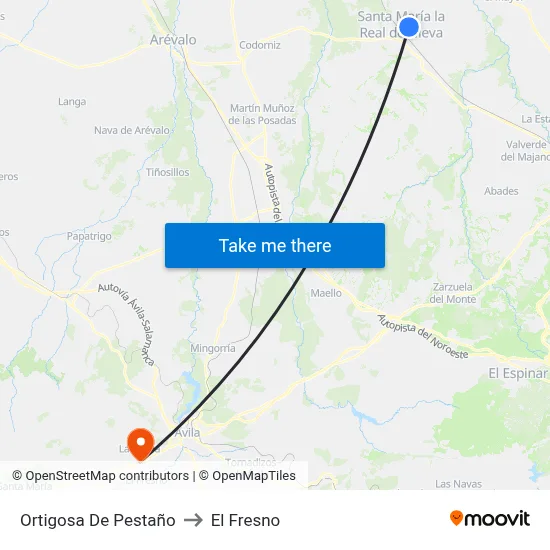 Ortigosa De Pestaño to El Fresno map