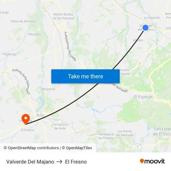 Valverde Del Majano to El Fresno map