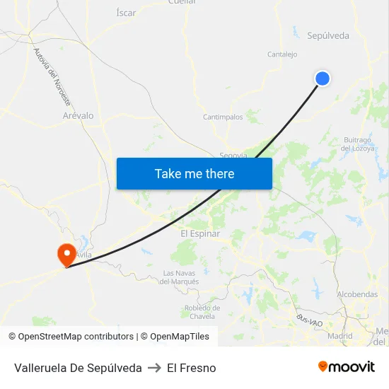 Valleruela De Sepúlveda to El Fresno map