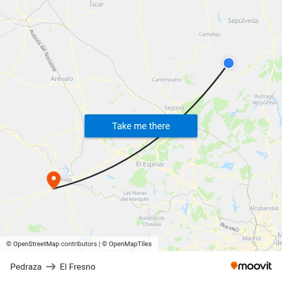 Pedraza to El Fresno map