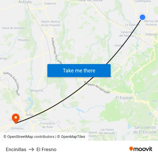 Encinillas to El Fresno map