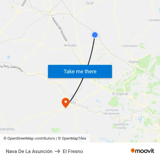 Nava De La Asunción to El Fresno map