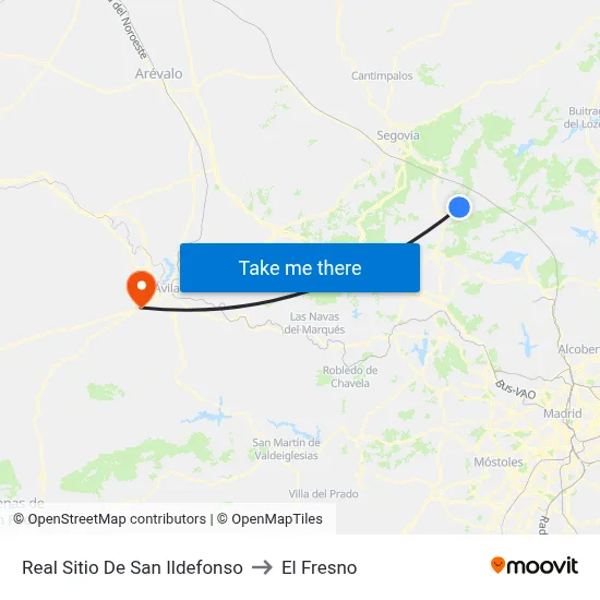 Real Sitio De San Ildefonso to El Fresno map