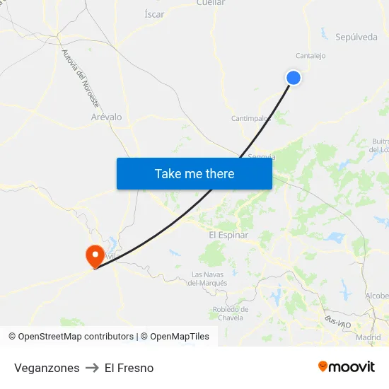 Veganzones to El Fresno map