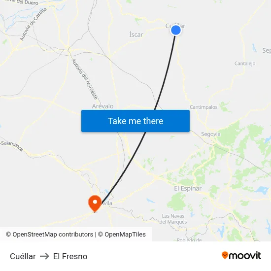Cuéllar to El Fresno map
