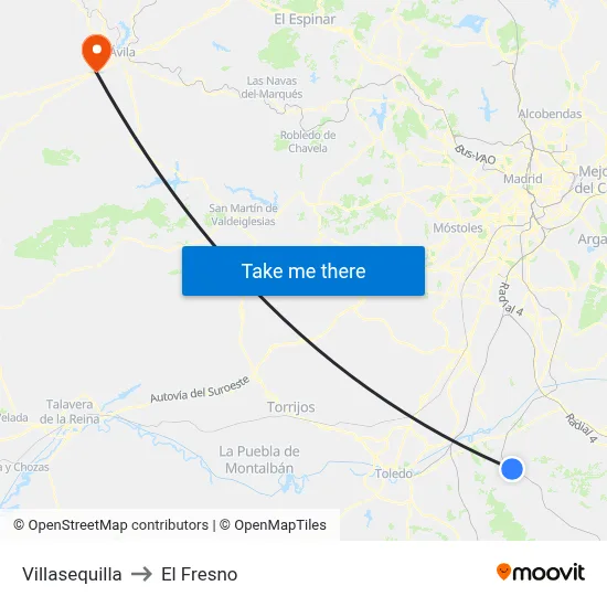 Villasequilla to El Fresno map