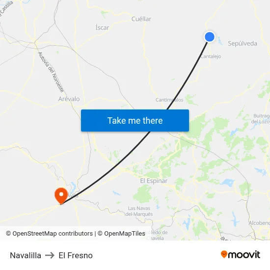 Navalilla to El Fresno map