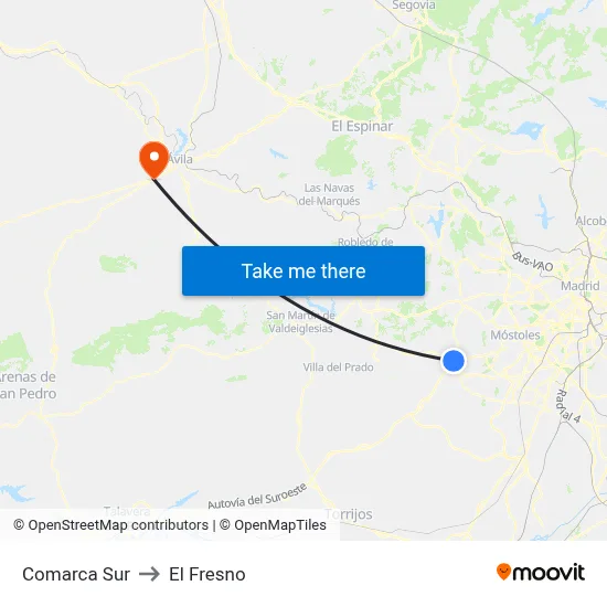 Comarca Sur to El Fresno map