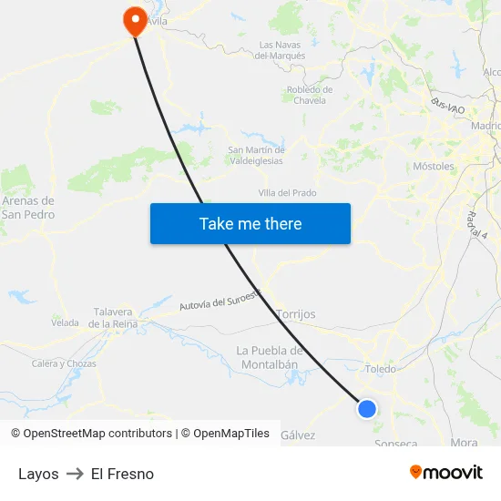 Layos to El Fresno map
