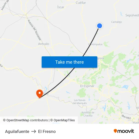 Aguilafuente to El Fresno map